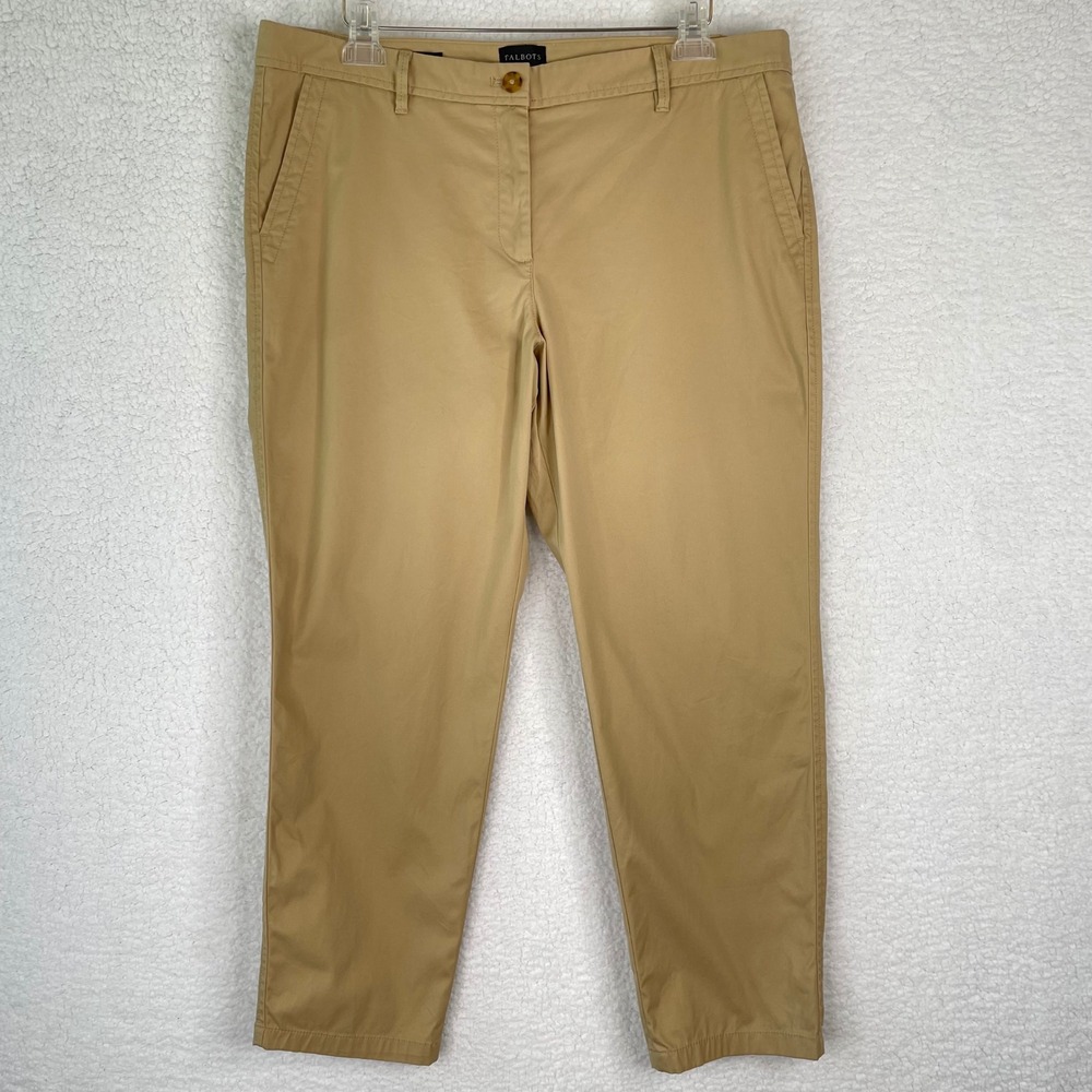 Talbots Womens 14P Relaxed Chino Pants Tan Khaki Stretch Mid Rise Straight